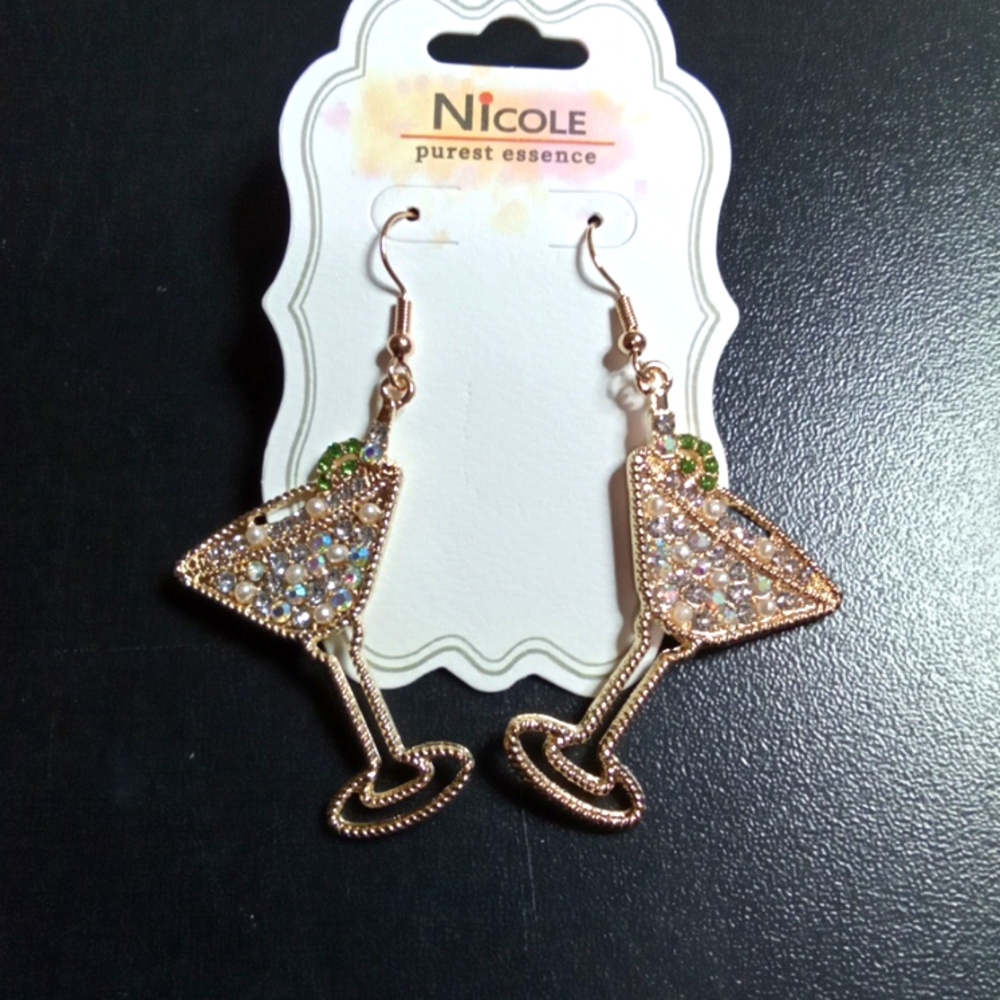 Crystal Martini Glass Earrings – Luxe Cocktail Statement - Picture 2 of 6
